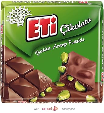 Eti Turkish Milk Chocolate Bar with Roasted Turkish Pistachios, 2.46 Ounce 12 Bars