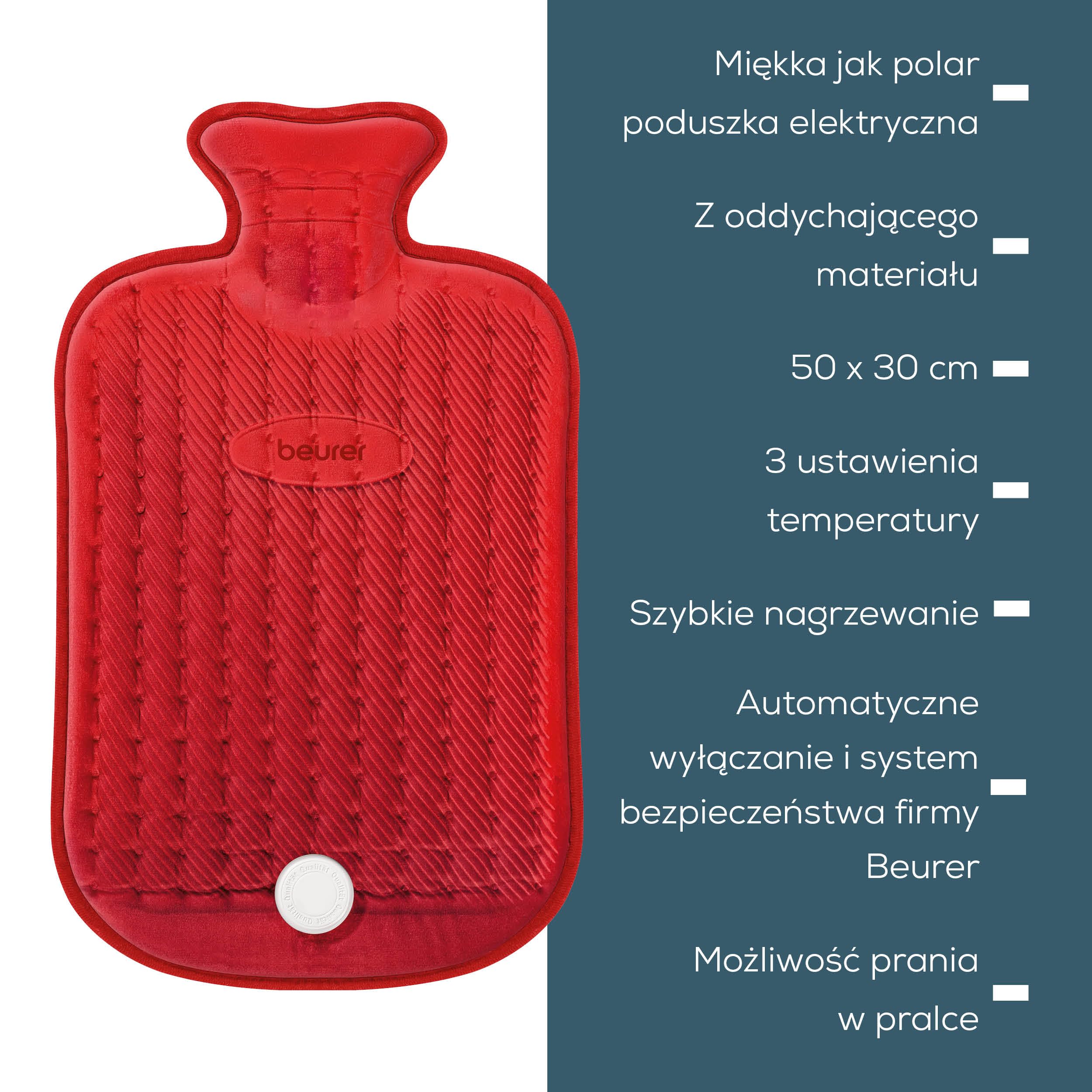 Beurer HK 44 poduszka elektryczna z termoforem z gorącą wodą, 3 ustawienia temperatury, szybkie nagrzewanie, czerwona