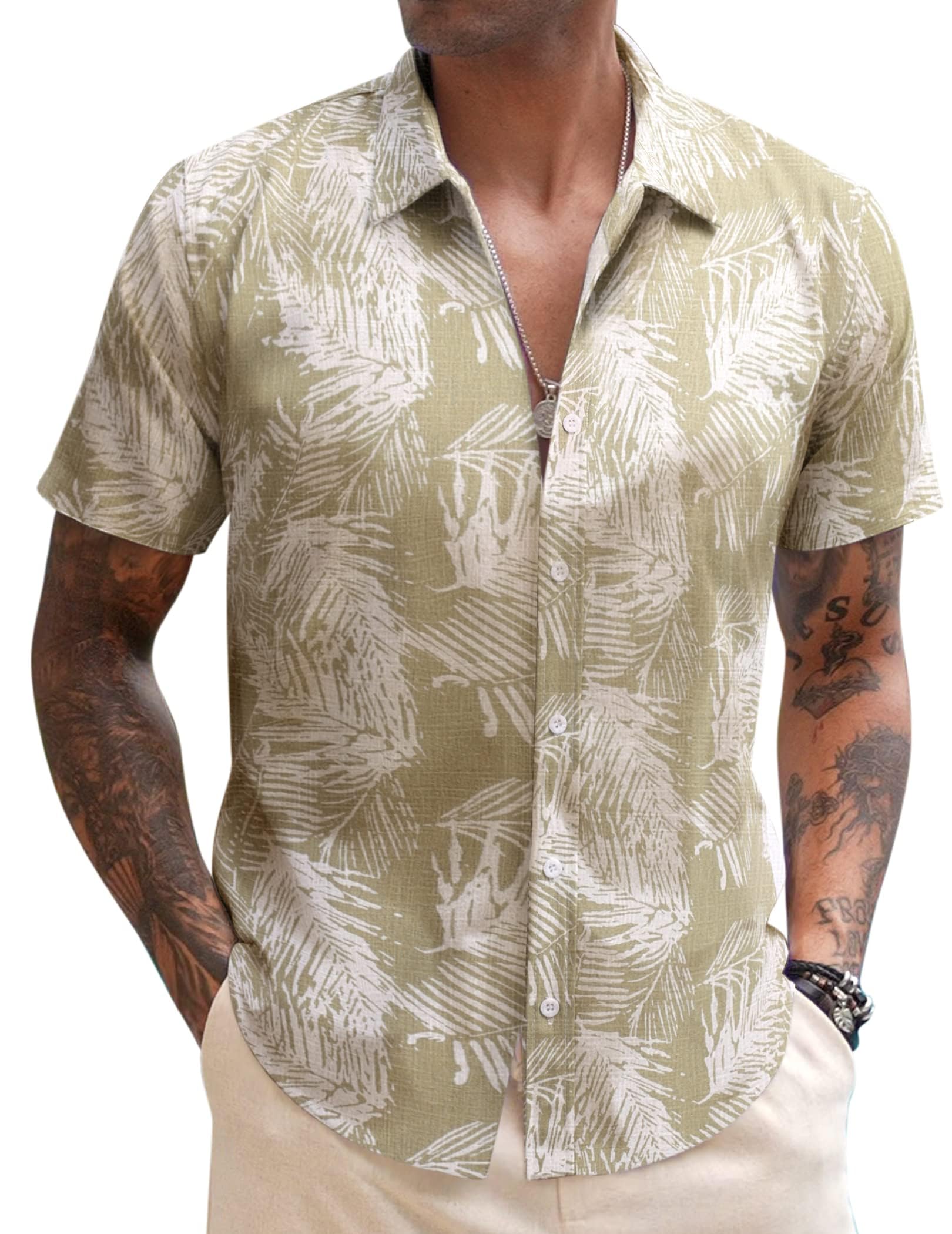 COOFANDY Camisa Hombre Manga Corta Casual Camisa Lino De Playa Ligera Sencilla De Ajuste Regular De Verano para