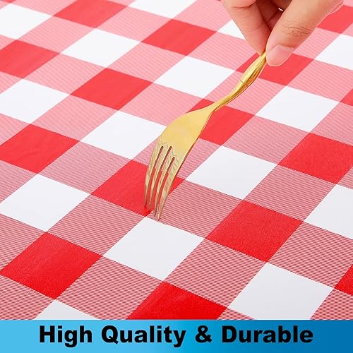 Miniatura 6 de smiry - Mantel de vinilo redondo para mesa de 57-68 pulgadas, mantel elástico, ajustado e impermeable, diseño de cuadros, respaldo en franela, para