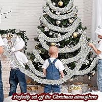 Vista 5 de Christmas Tinsel Garland Prelit Metallic Tinsel Twist Garland Bulk with String Lights Christmas Tree Decorations Glittering Hanging Garlands for