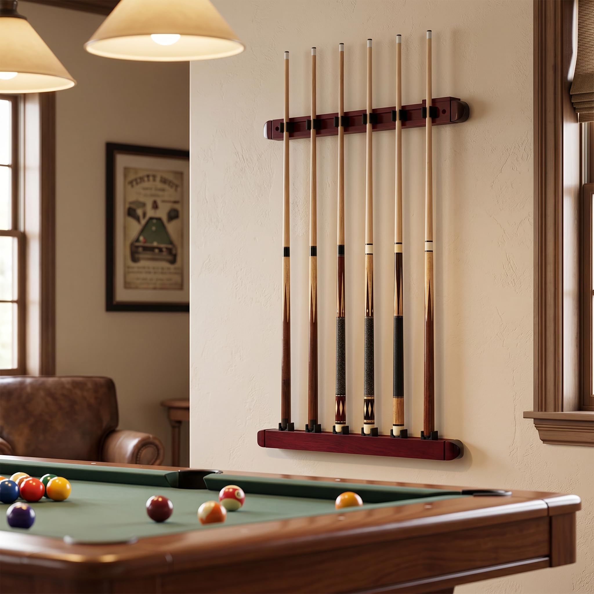 Keenso Porte-queues de Billard, Support de Queue de Billard en Bois Porte-Baguettes de Queue de Billard Mural avec 4 Vis et Bouchons d'Extension