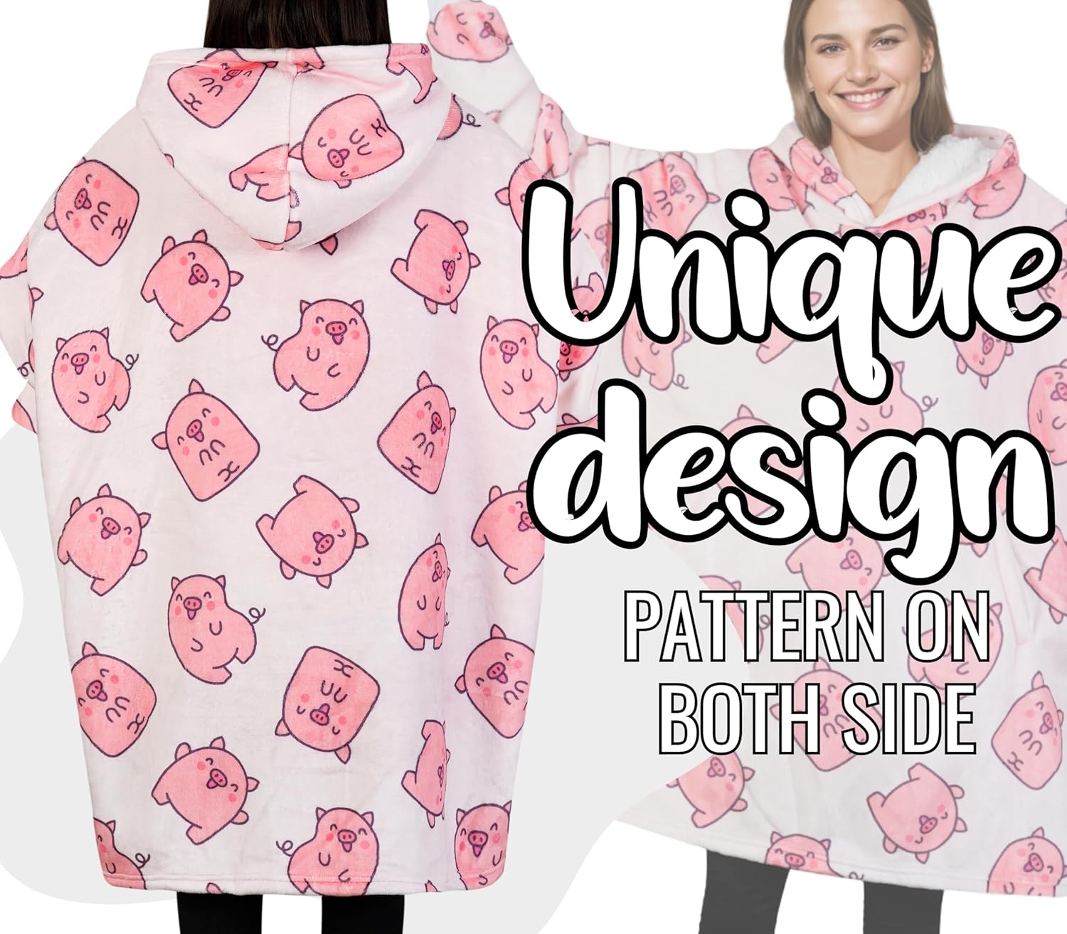 Pig Gifts for Women, Pig Gifts Unique Wearable Blanket Hoodie, Oversized Flannel Hooded Blanket