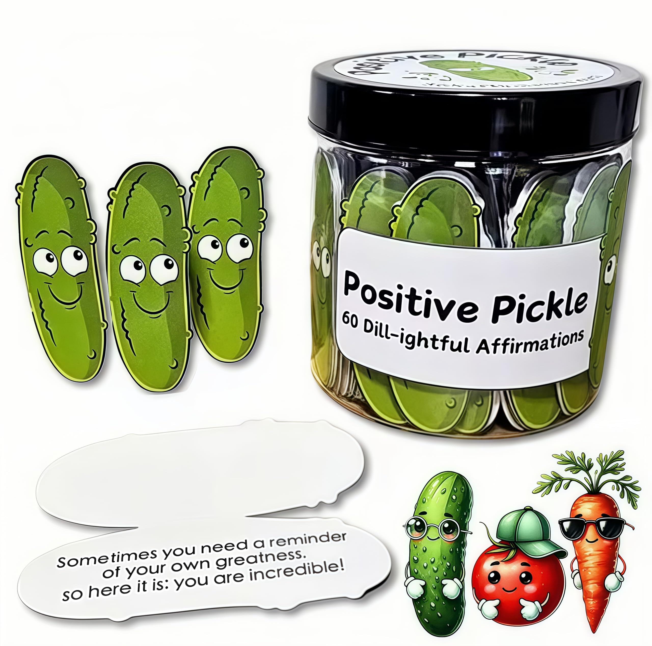 30 Positive Pickle Cards Jar, Empowering Affirmation Cards for Women, Moms, Dads, and Teens, Thoughtful Father's Day Gifts for Dad, Unique Birthday Presents for Both Women and Men