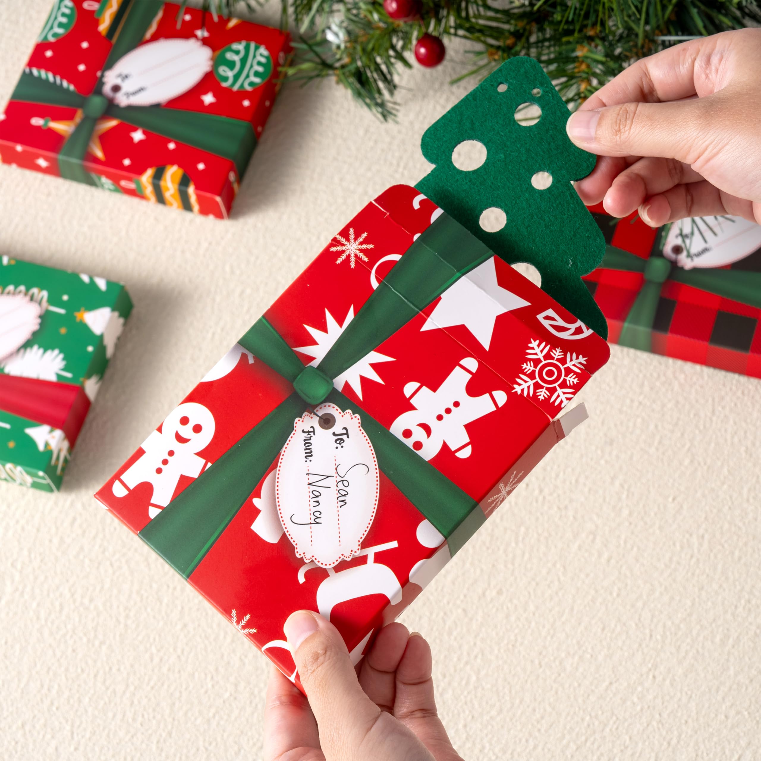 JOYIN 6 Stück Weihnachtskartenhalter Geschenkboxen, Geschenkkarten-Boxen mit Schleifen und Etiketten, für Urlaub, Geldhalter, Geschenkboxen, Weihnachts-Süßigkeiten-Geschenkpapier, Geschenk extra