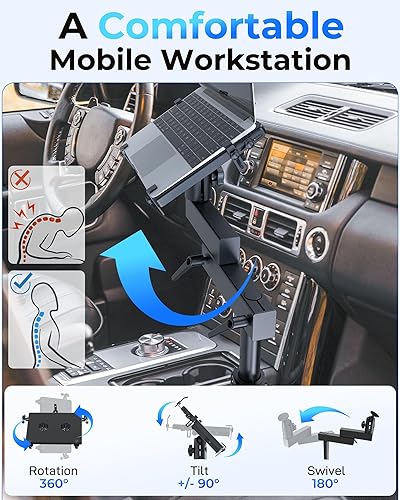 Miniatura 6 de Soporte para portátil de automóvil con 2 ventiladores de refrigeración, soporte ajustable para computadora de vehículo sin taladros para camiones,