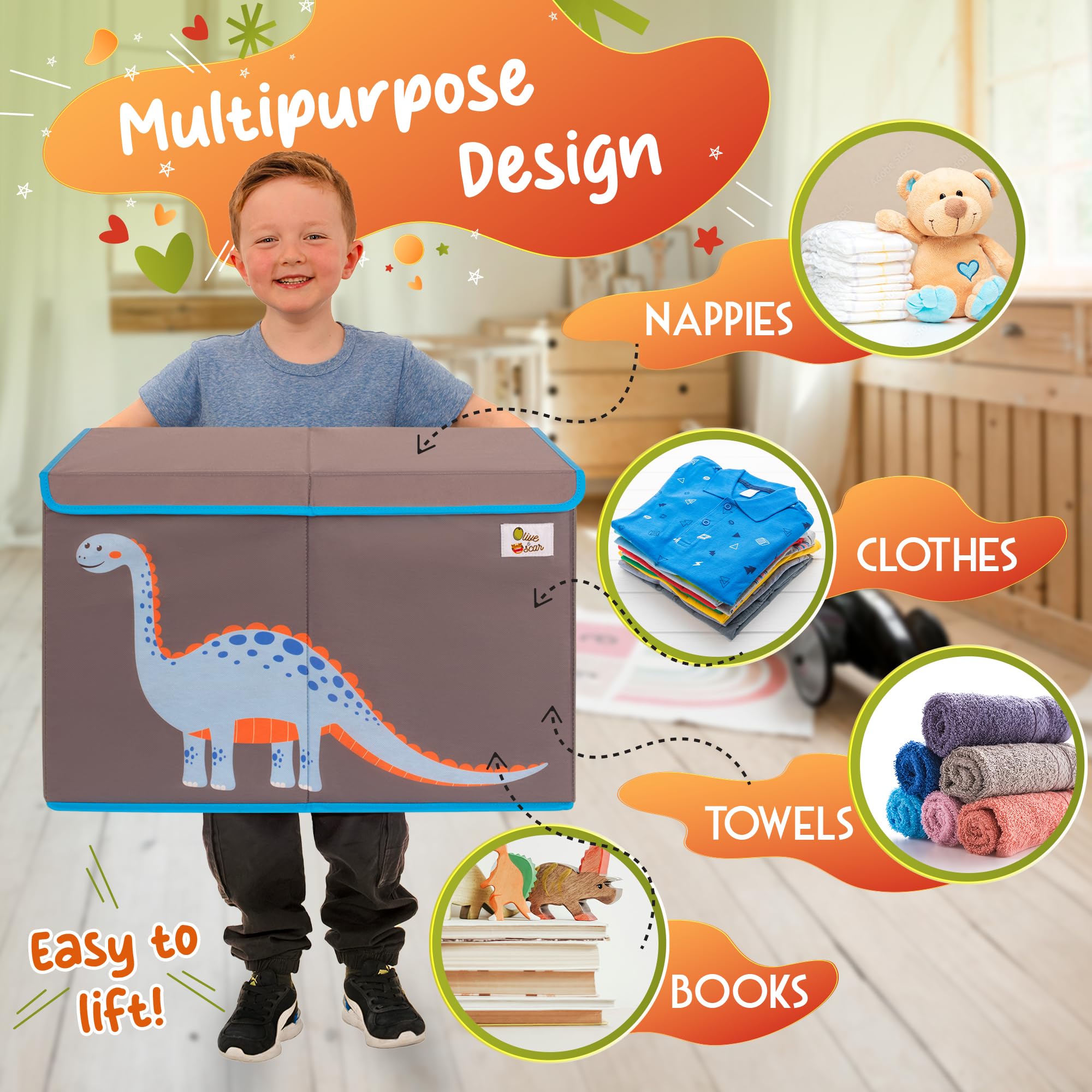 OLIVE&OSCAR 80L Toy box, kids Toy Box Storage with Lid & Handles, Suitable for All Children Boys, Girls,Toddlers - Image 4