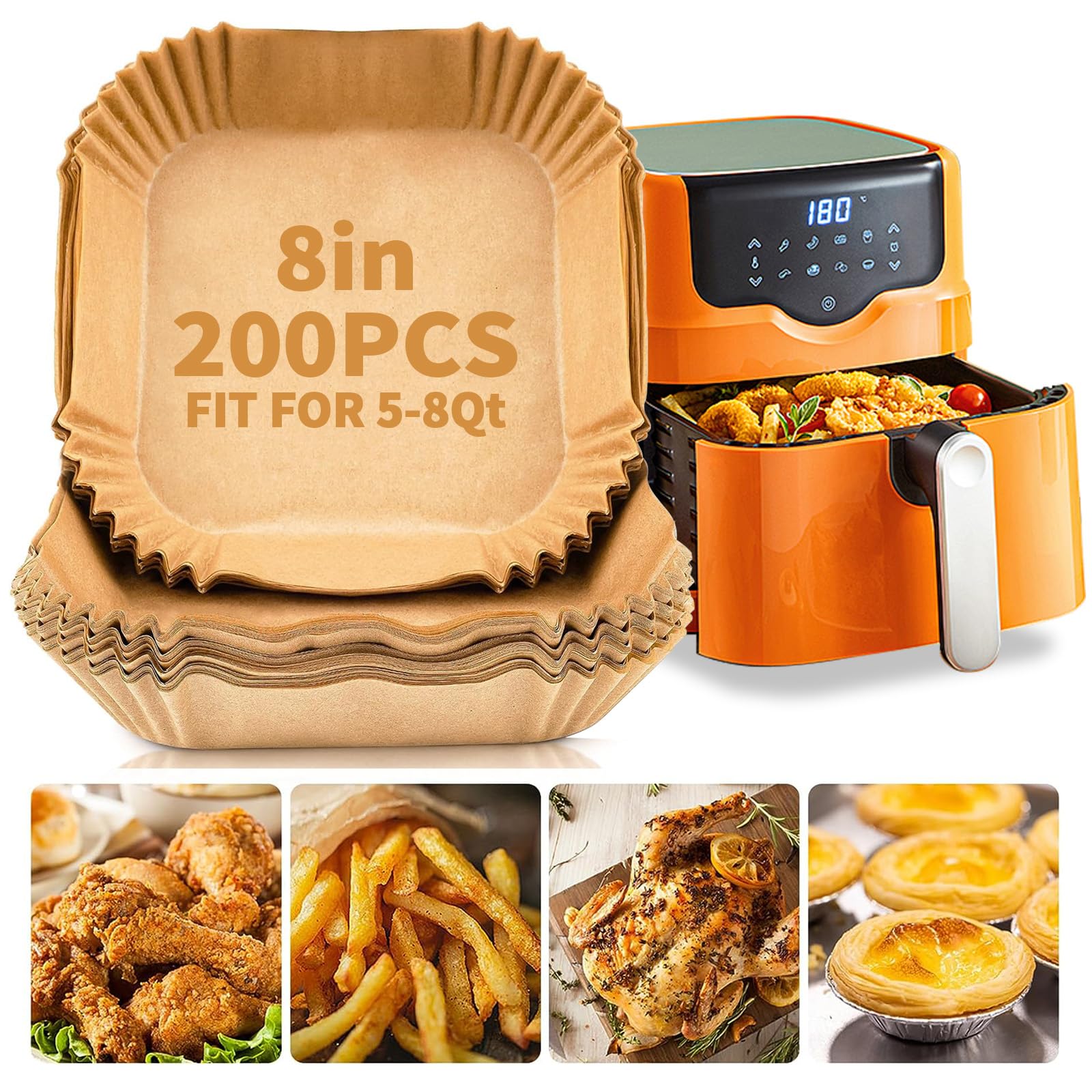 200pcs Air Fryer Liners Disposable, Air Fryer Liners, 8.7" Square Parchment Disposable Paper Liner for Air Fryer, Parchment Paper, Baking, Roasting and Microwave, Non-Stick liner Accessories