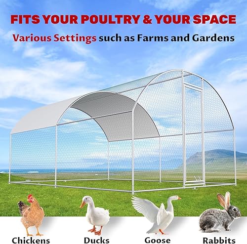 Miniatura 44 de Gallinero grande de metal para aves de corral, corral para conejos, casa de hábitat, gallinero en forma de espira con cubierta impermeable y anti-UV