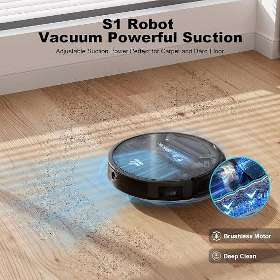 TECBOT S1 Robot Vacuum Cleaner Slim 120Mins Runtime 2-in-1 Robot Sweeping or Mopping Self-Charging WiFi&App&Remote Control Robotic Vacuum Cleaner for Home Pet Hair Hard Floors,Black