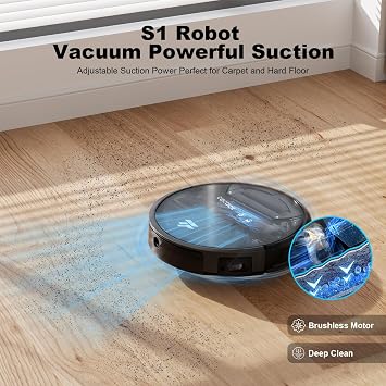 TECBOT S1 Robot Vacuum Cleaner Slim 120Mins Runtime 2-in-1 Robot Sweeping or Mopping Self-Charging WiFi&App&Remote Control Robotic Vacuum Cleaner for Home Pet Hair Hard Floors,Black
