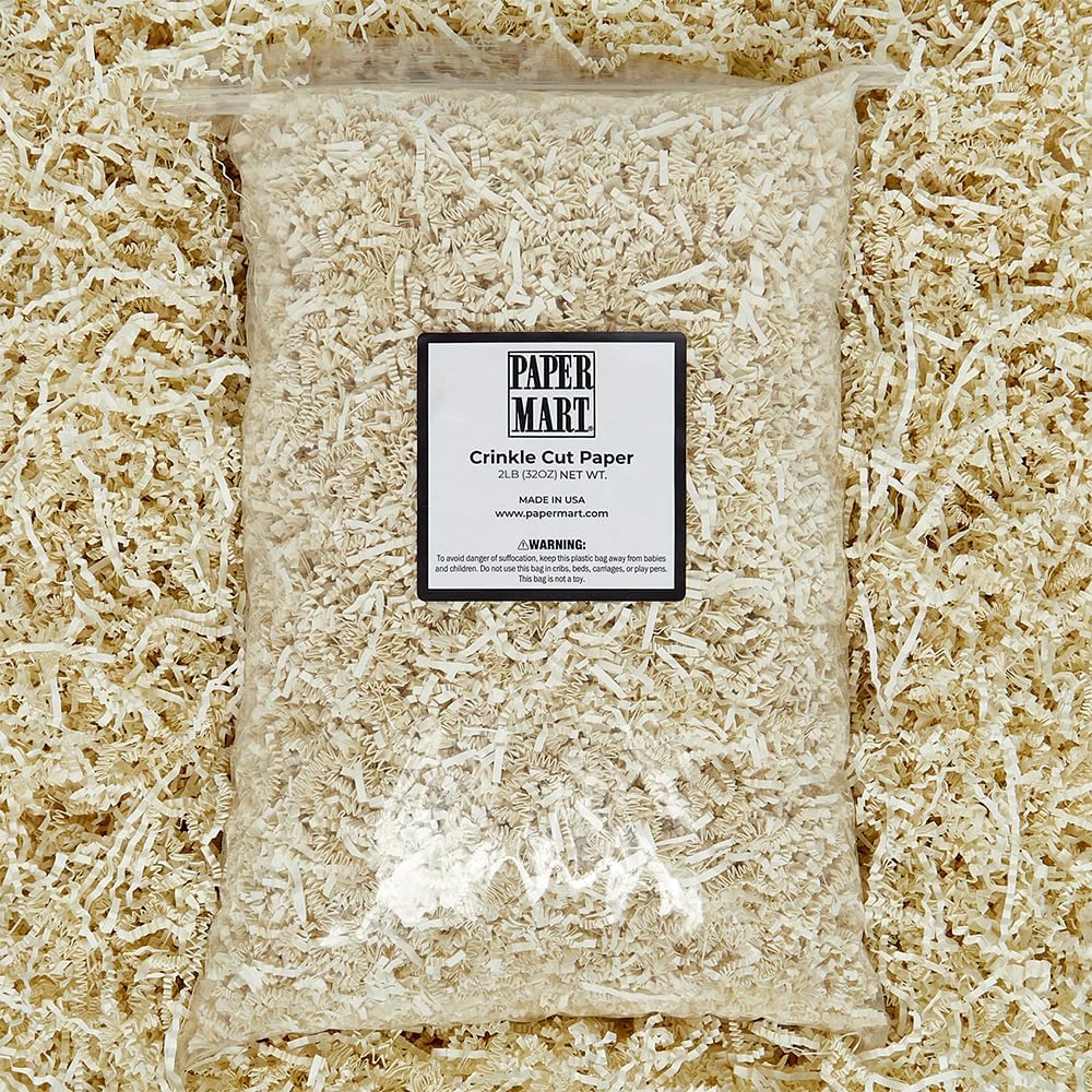 Paper Mart Ivory Crinkle Cut Paper for Gift Box (2 lb), Crinkle Cut Paper Shred Filler, Shredded Paper for Gift Box, Ivory Basket Filler Paper Shred (2 lb), Ivory Paper Box Filler, Basket Shred Filler, Shredded Paper