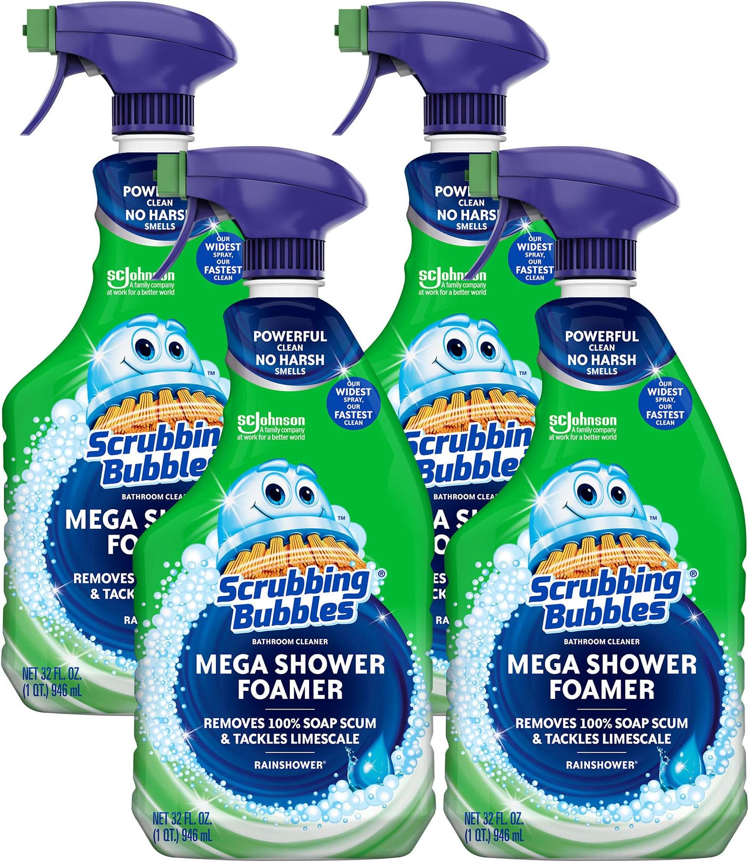 Scrubbing Bubbles Bathroom Mega Shower Foamer Spray, Rainshower, 32 fl oz (Pack of 4)