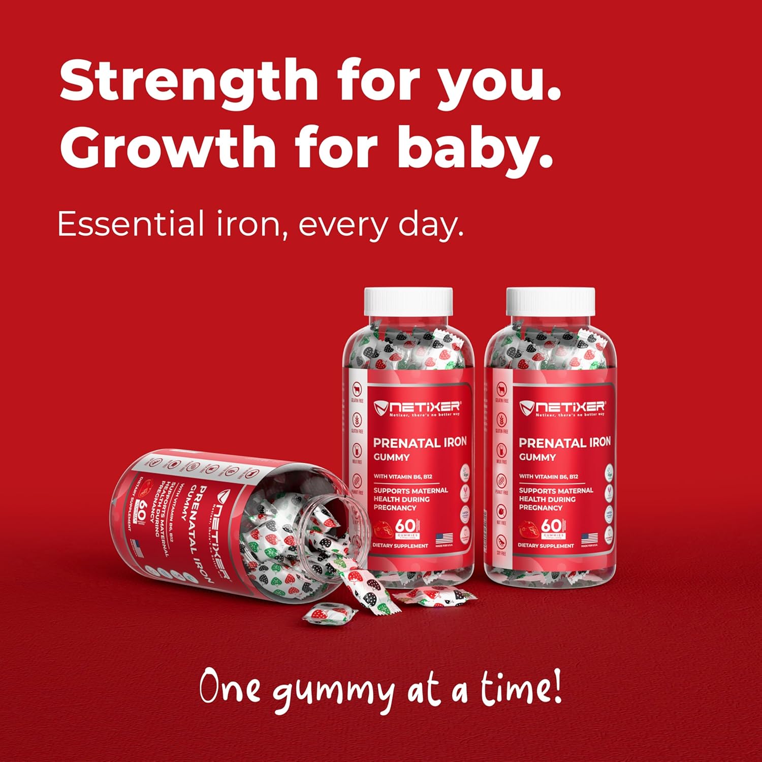 Prenatal Iron Gummies – 60 Vegan Gummies | Iron 30 mg, Folic Acid 400 mcg, Vitamin B6 & B12 | Pregnancy Vitamins for Women | Gelatin-Free, Gluten-Free | Individually Wrapped, Strawberry Flavor - Image 7