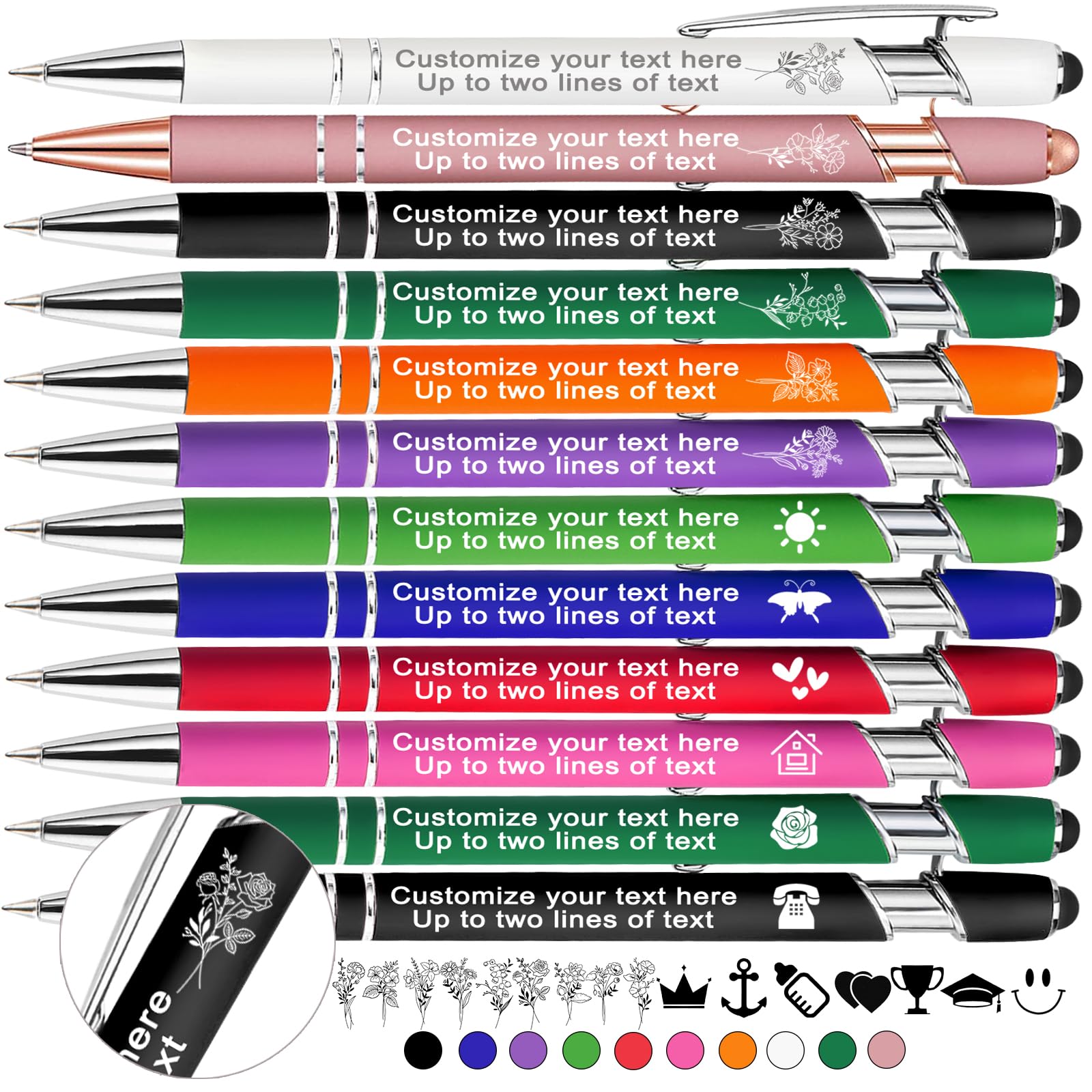 Custom Engraved Pens With Birth Flower & Name - Metal Stylus Ballpoint Pen Gift For Office, Graduation - View #11