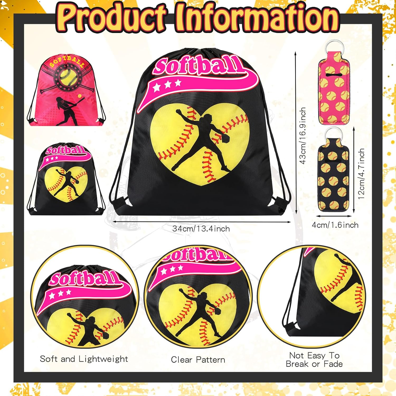 Paterr 60 Pcs Softball Party Favors Gifts 12 Drawstring Bag 12 Makeup Bags 12 Lipstick Holder 12 Hair Scrunchies 12 Bracelet for Softball Party(Cute Style) - Image 5