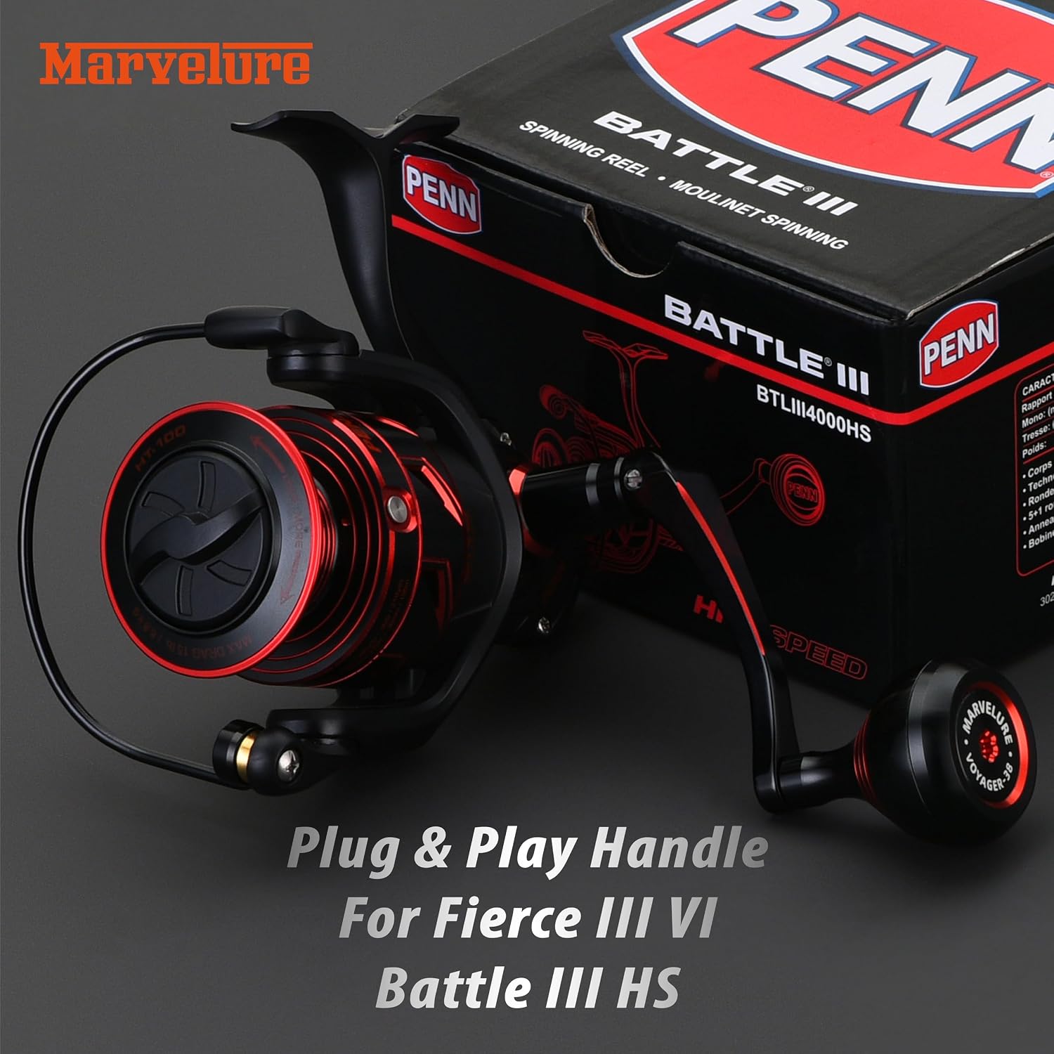 Titan Series Foldable Power Handle Compatible for Penn Fierce III IV, Battle III HS Spinning Reel (Not for Fierce Live Liner)