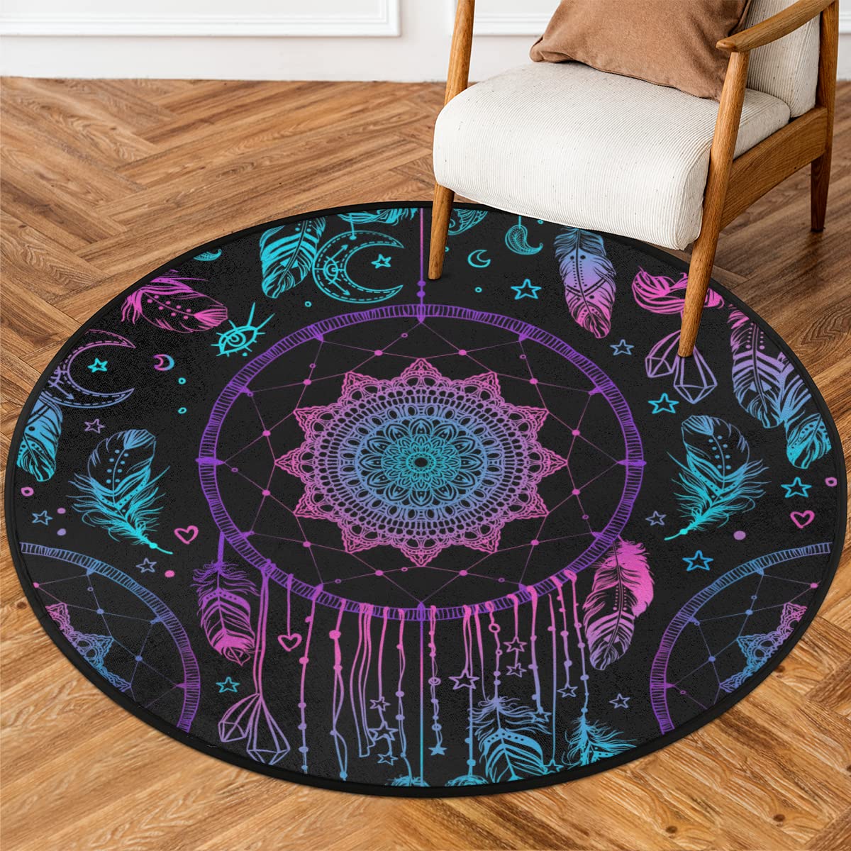 TropicalLife Łapacz snów, okrągły dywanik, 160 cm, boho, łapacz snów, okrągły dywanik, do pokoju, domu, wewnątrz, antypoślizgowa podłoga, do wewnątrz, duża mata