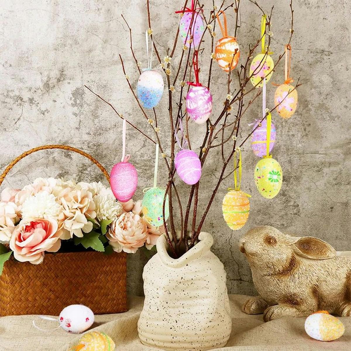 24–72 Stück Ostereier, zufällig hängende Bunte Schaumstoffeier, Bastelornamente für Zuhause, Party, Baum, Osterdekoration, Kindergeschenke, Spielzeug, 48 Stück, zufällige Farbe