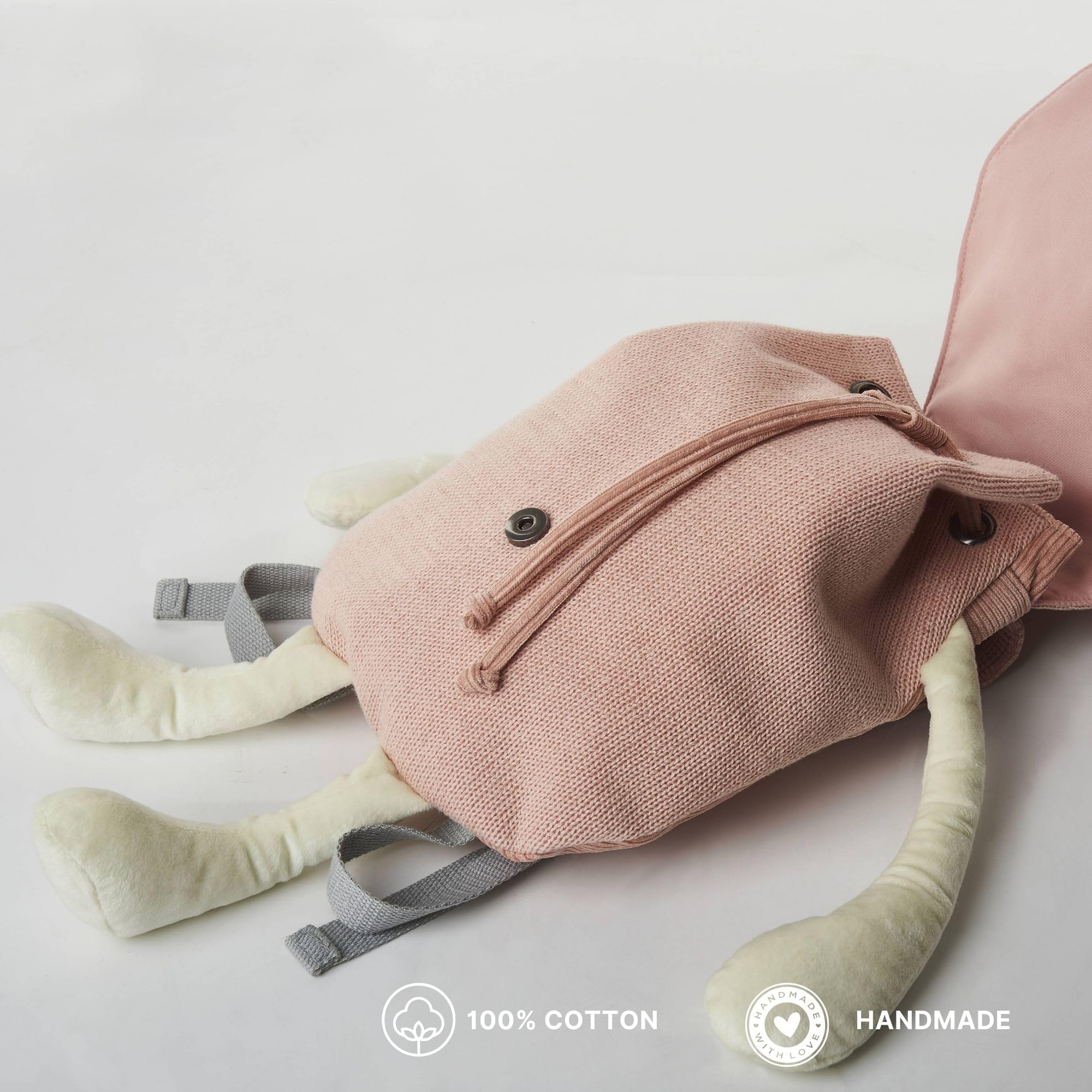 CROCHETTS | Plecak dziecięcy 2-5 lat do przedszkola Monito szydełkowany z hipoalergicznej wełny bawełnianej. Podwójny zamek błyskawiczny i regulowane uchwyty. Kolory różowo-białe, Różowy, biały
