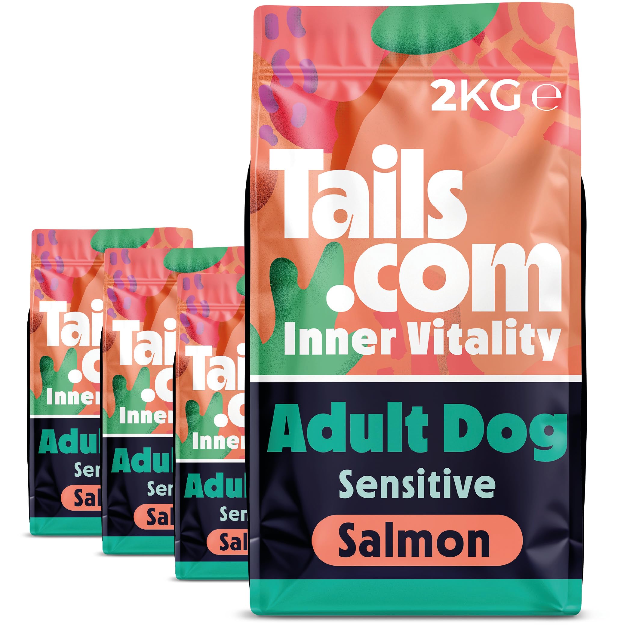Tails.com โข Dry Dog Food 4 x 2kg โข Sensitive Salmon โข Adult 1-7 years โข Grain Free Recipe โข No Added Flavours, Colours or Preservatives โข Contains Omega 3 to Support Skin and Coat