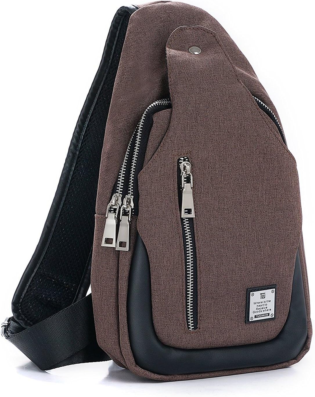 Sling Bag Chest Shoulder Backpack Crossbody Bags for Men Women Travel Outdoors (Large brown)