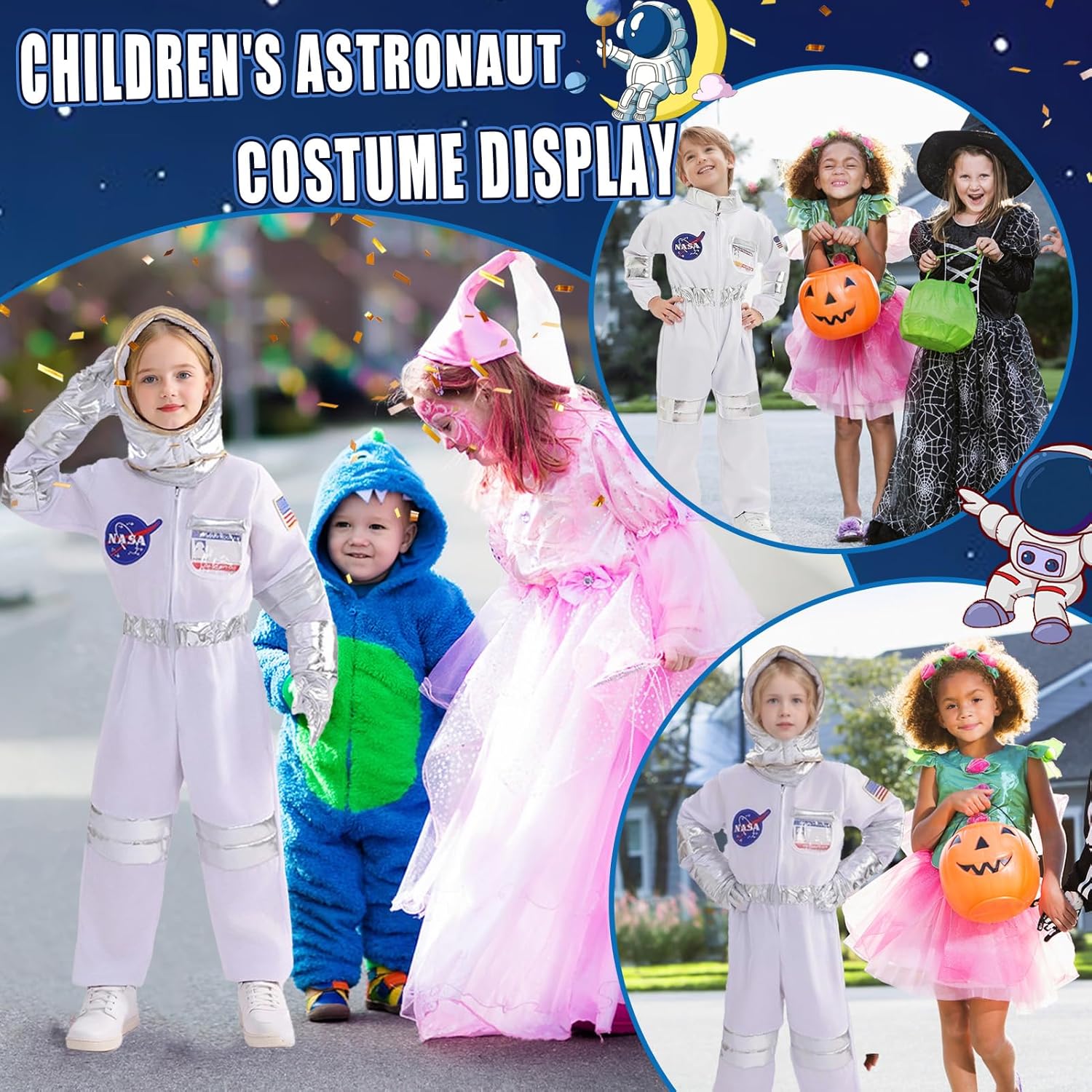 QJWBZ NASA Astronaut Costumes for Kids: America Spacesuit for Boys Girls Space Jumpsuit Set Halloween Dress Up Cosply - Image 5