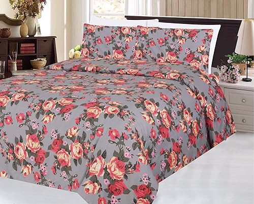 Miniatura 2 de Marina Decoration Juego de funda de edredón de 3 piezas con 2 fundas de almohada, ultra suave, sedoso, con estampado floral de bambú, para todas las