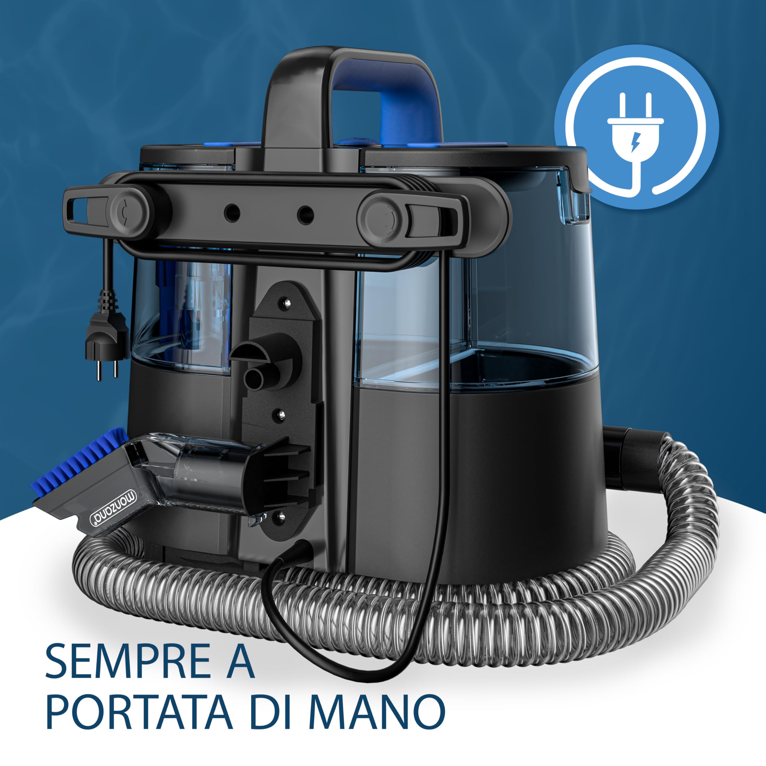 MONZANA Lavatappeti Aspirapolvere Tappeto Lava Divano Moquette Auto con Doppio Serbatoio Aspira Liquidi Pulisci Tappezzeria Tubo da 1,2 m Raggio d´Azione 5,5 m