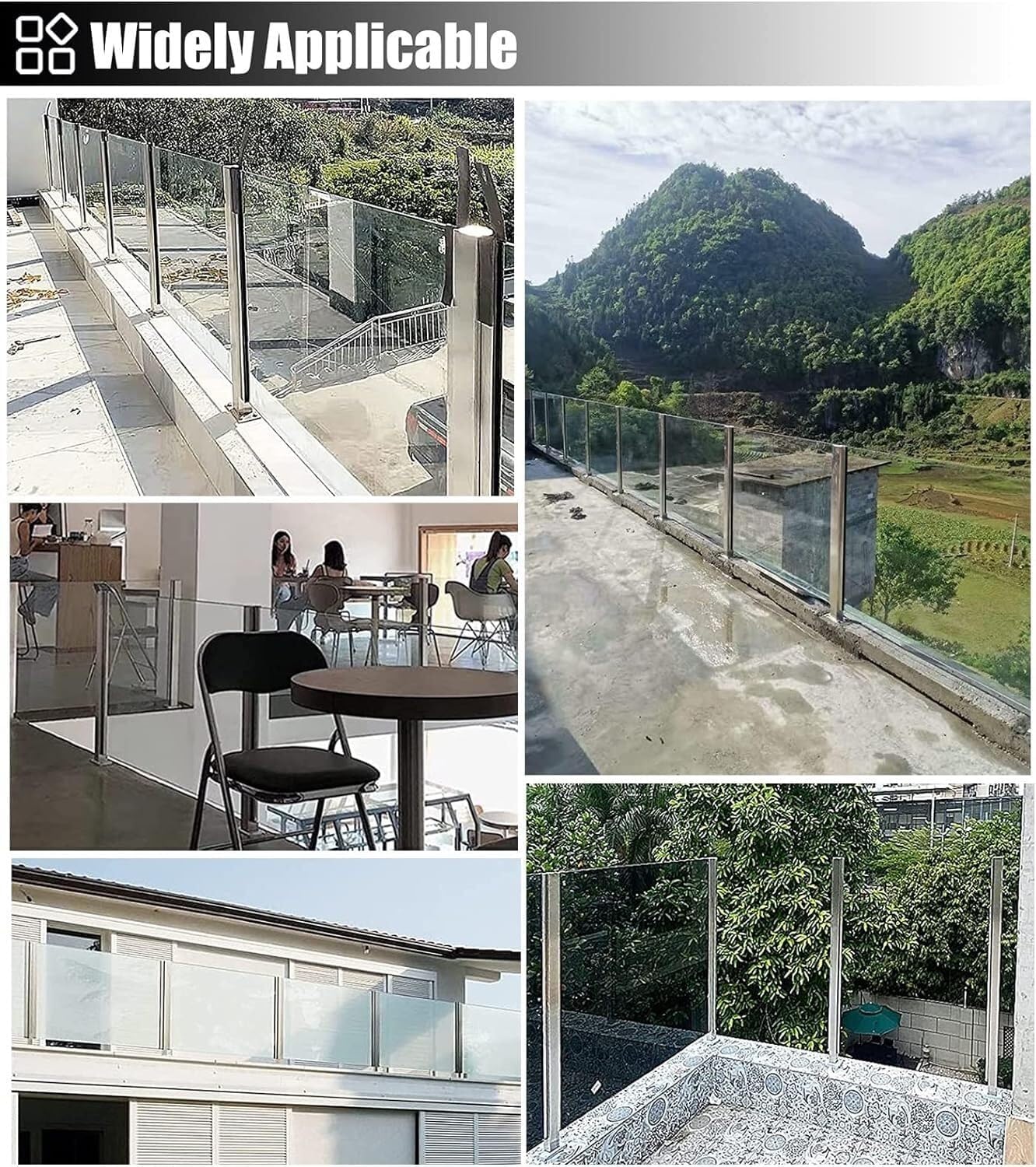 Stainless Steel Glass Floor Clamp - Silver Balustrade Post for Deck, Balcony, Garden, Stairs - Durable Handrail Column, 95cm/37.4" End Post Mount