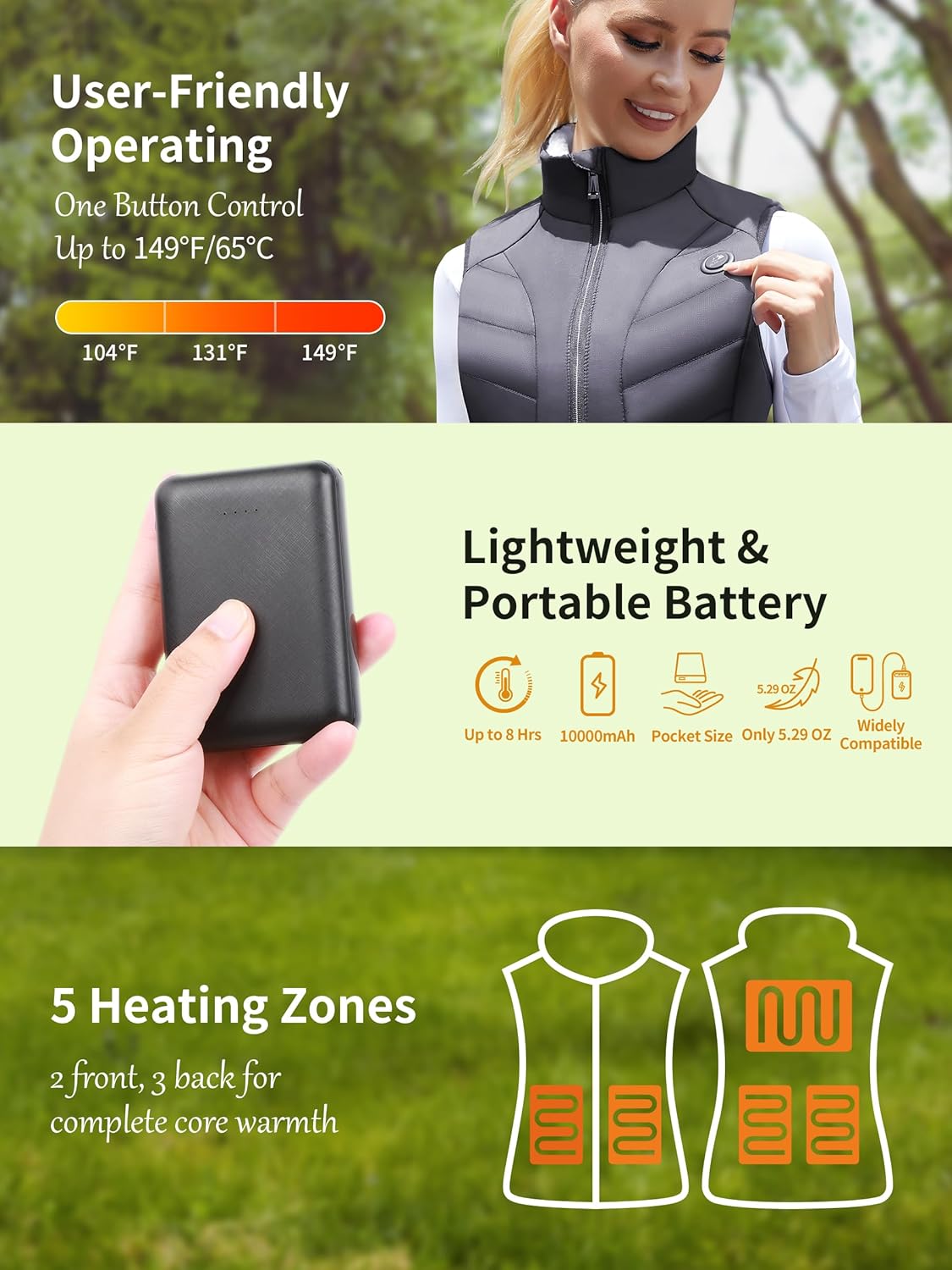 Heated Vest for Women With Battery Pack - Electric Lightweight Rechargeable Fleece Jacket
