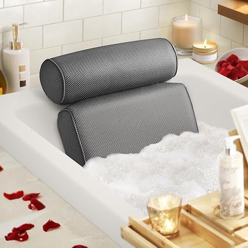 LuxStep Almohada de baño con 6 ventosas antideslizantes para soporte de cabeza, cuello y espalda, 15.35 x 14.56 pulgadas, extra gruesa y suave, de