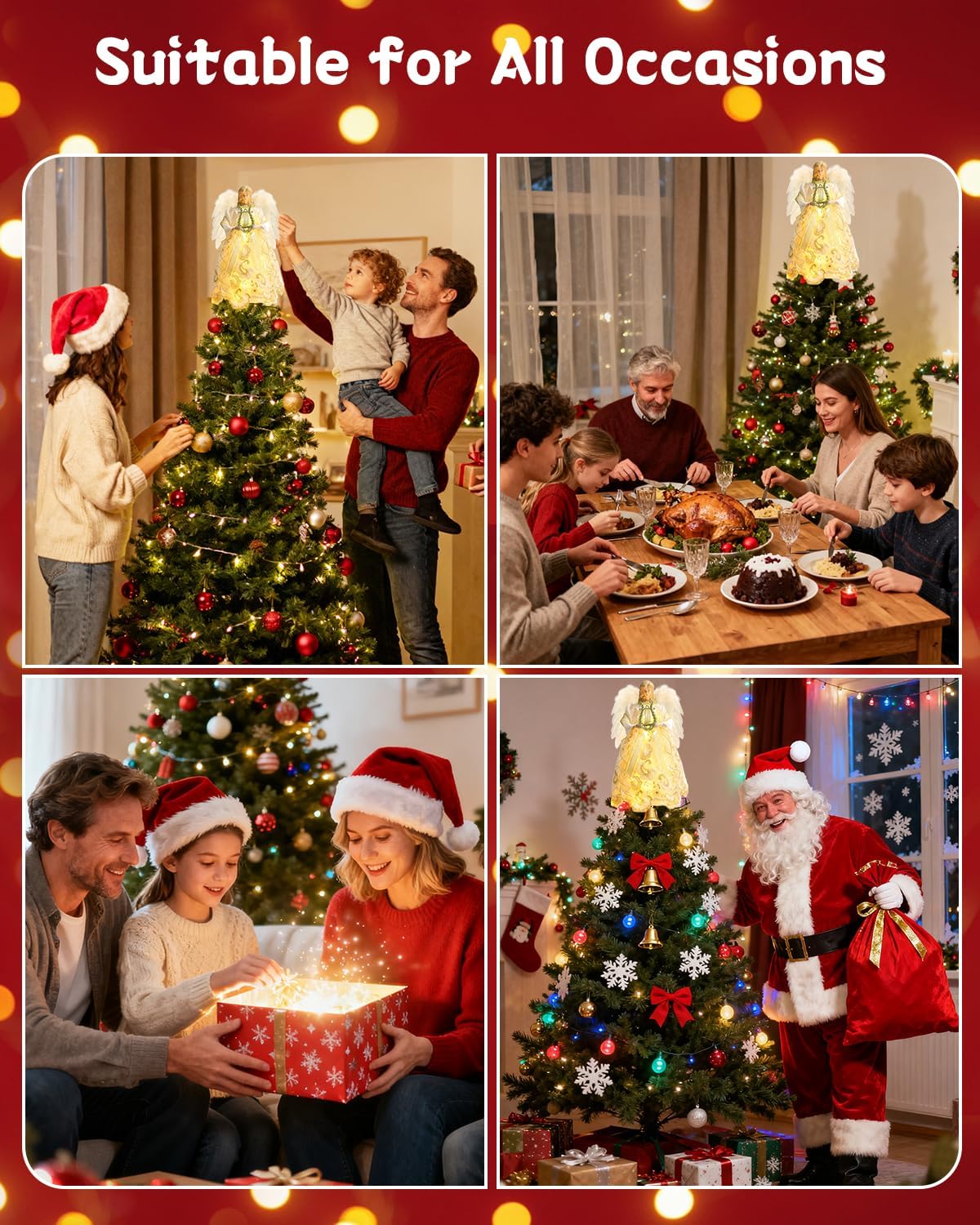 Angel Tree Topper with Lights, 12'' Christmas Tree Topper Angel, Battery Operated Lighted Treetop Ornaments, Elegant Christmas Tree Decorations for Indoor Office Holiday - Image 6