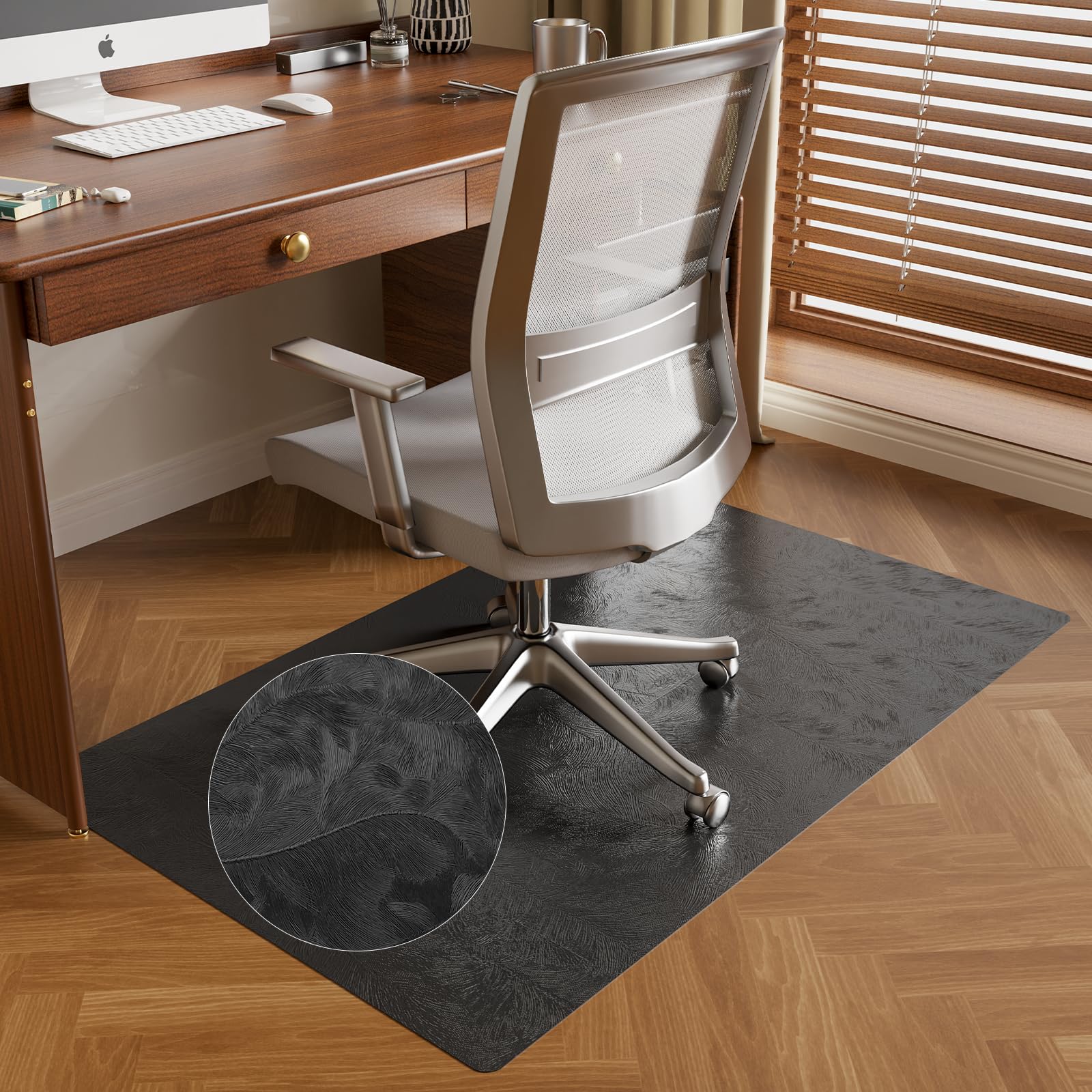 30 x 48 Office Chair Mat for Hardwood Floor Durable PVC Floor Protector Black Plastic Mat for Rolling