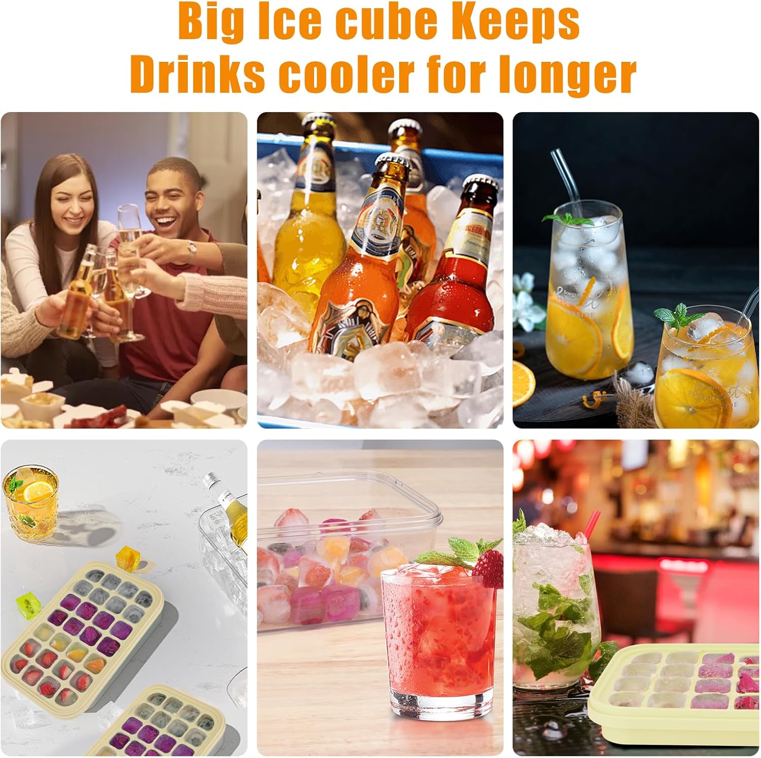 Ice Cube Tray with Lid and Bin and Ice Scoop, 2 Trays for 56 Ice Cubes, BPA Free, Easy Release, Stackable, Spill-Resistant, Cream Yellow