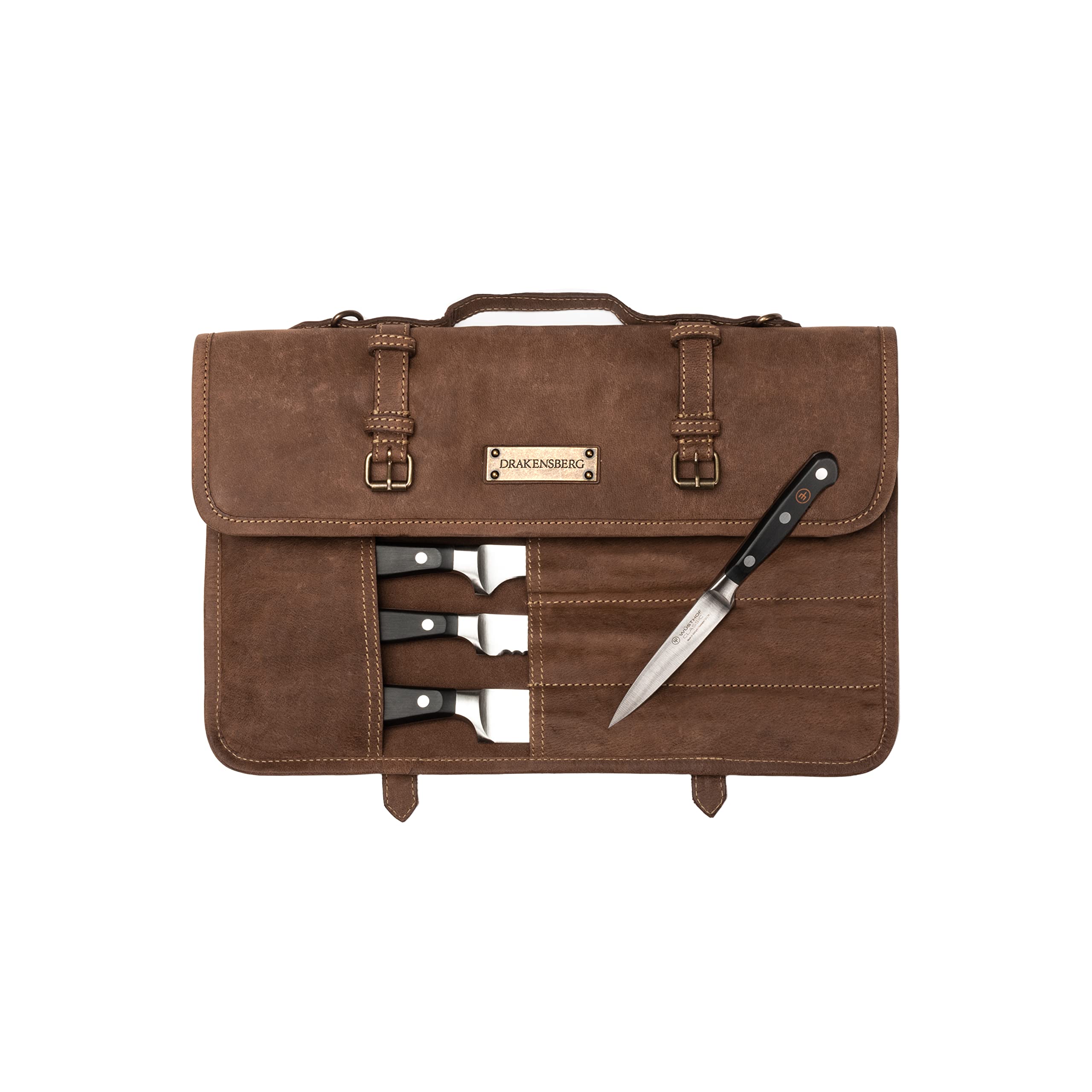 DRAKENSBERG Sac à Couteaux « Blade » – Étui Universel pour Couteaux de Chef Nobles, pour cuisiniers Professionnels, Formation et Passe-Temps, Durable en Cuir de Buffle, Marron Havane, DR00388