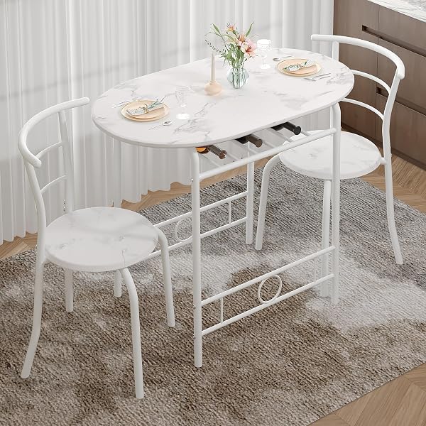 White Marble-Style Oval Dining Set