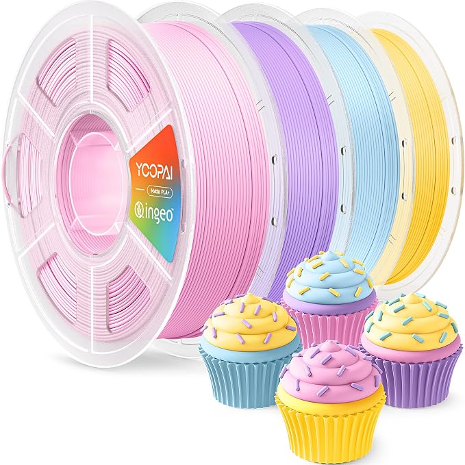 YOOPAI PLA+ Matte Filament 1.75mm, 4KG (8.8lbs) 3D Printer Filament, Dimensional Accuracy +/- 0.02 mm, Sakura Pink+Lilac Purple+Ice Blue+Lemon Yellow