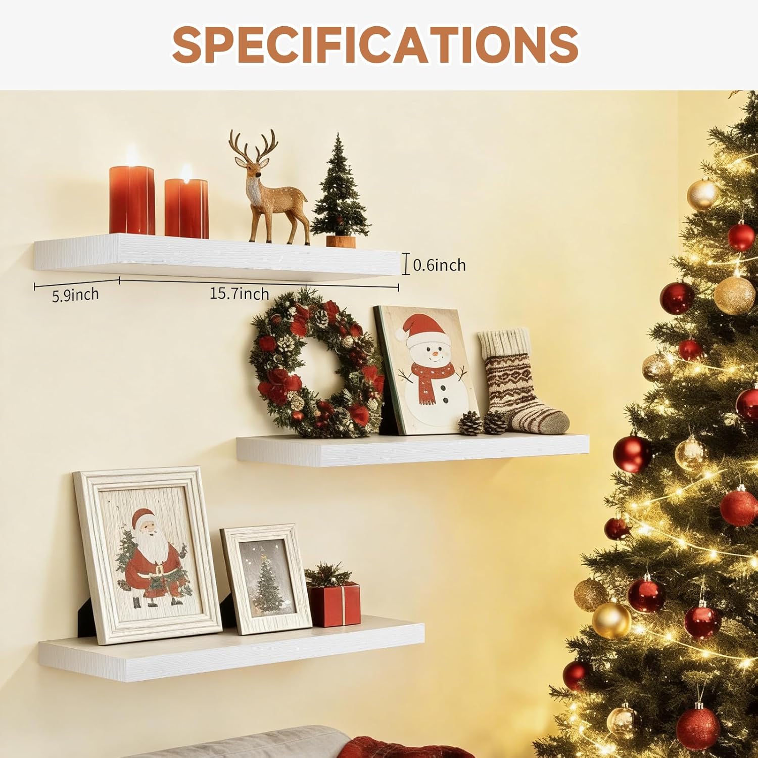 Floating Shelves for Wall,15.7Inch Rustic Wall Mounted Wooden Shelves Set of 3, Picture Ledge Display Shelf for Living Room Bedroom Kitchen, Farmhouse Decor Shelf for Books Plants Frames,Brown Brown 15.7in