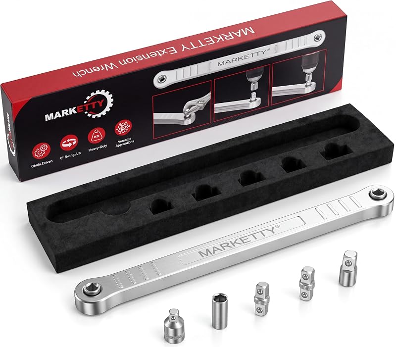 Chave de extensão deslocada MARKETTY para espaços estreitos em aço inoxidável 304 com adaptadores de 1/4, 3/8 e 1/2 pol.