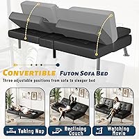Vista 7 de Furmax Sofá Cama Futón Ajustable Sofá Cama Futón Sleeper para Sala de Estar, Oficina de Negocios, Sofás Reclinables con Portavasos (Cuero PU, Negro)