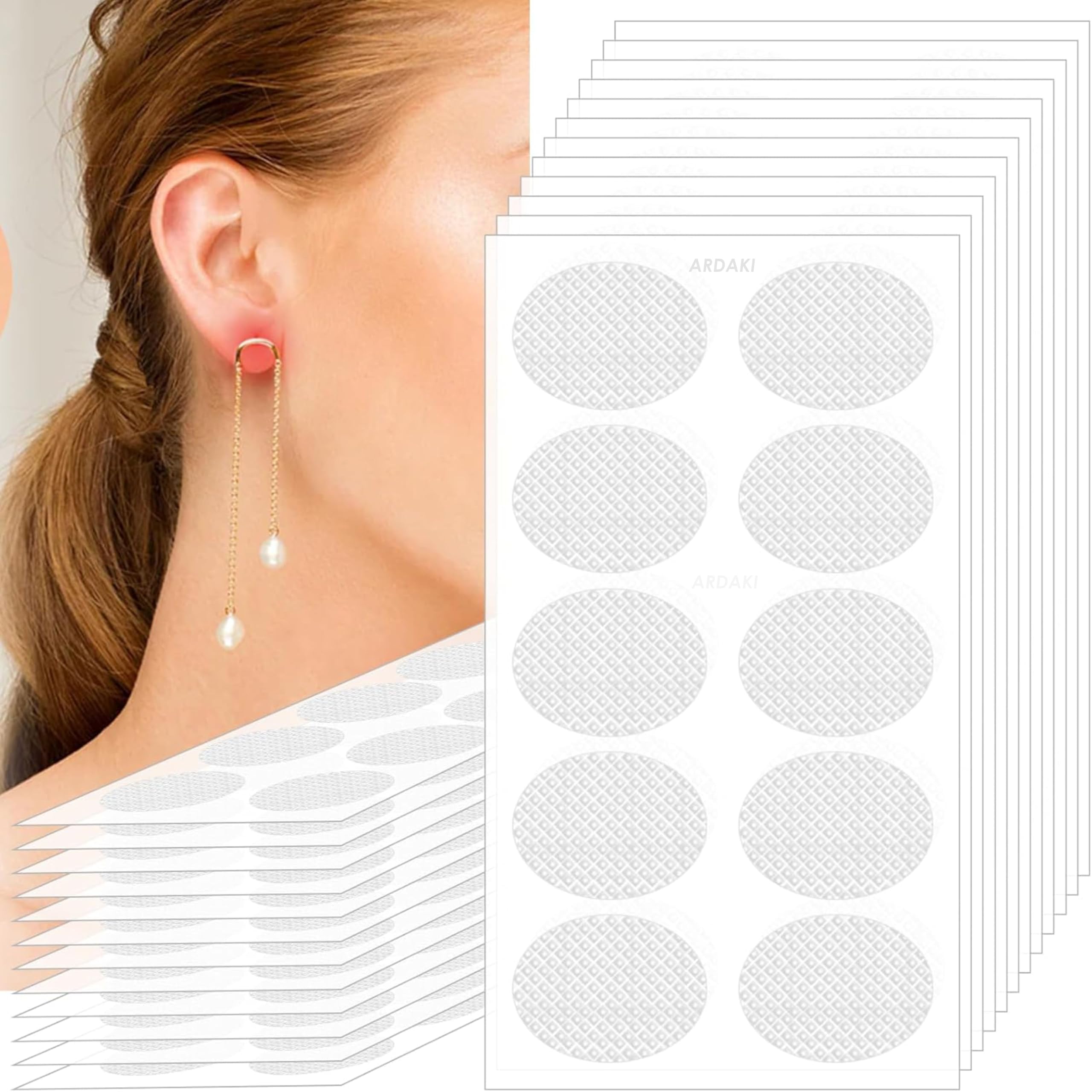 ARDAKI Pack Of 50 Invisible Ear Lobe Support Cushions Soft Earlobe Tapes Stickers Pads for Piercing Relief, Healing & Protection Adjustable Patches for Heavy Earrings & Stretching Girls & Women-image-3