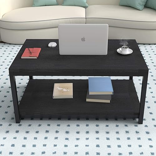 Mesa auxiliar con mesa rectangular de madera y estante inferior, mesas auxiliares LERFAN Accent y mesas de té laterales para sofá para sala de estar