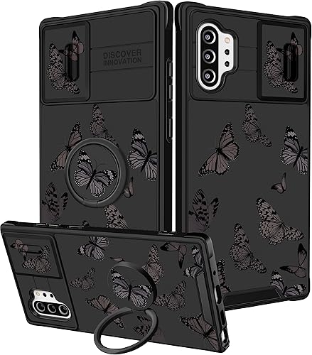 para Samsung Galaxy Note 10 Plus Funda para Teléfono - Funda para Mujeres Mariposa Linda Niñas Cubierta Femenina Bonita Diseño de Mariposa Negra con