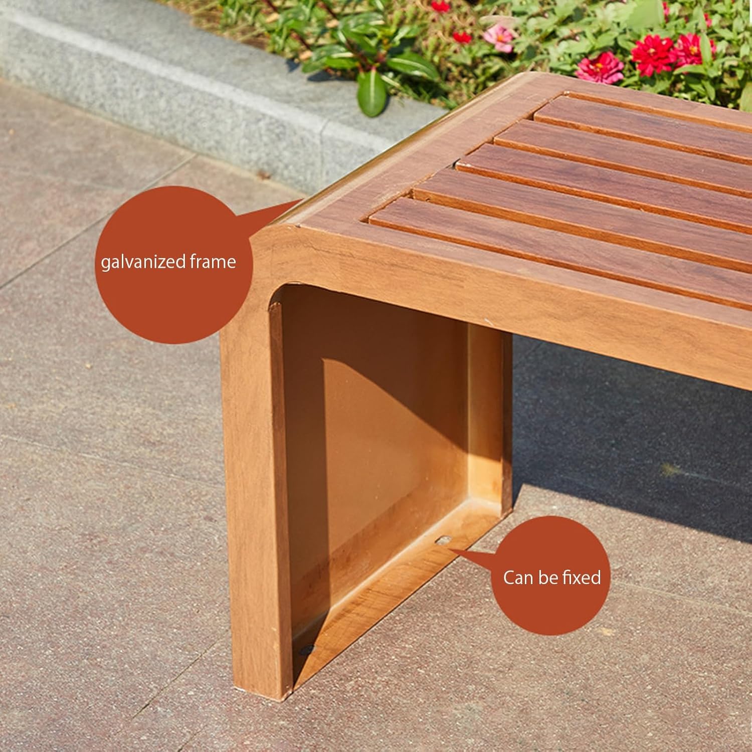 Metal Garden Bench, Outdoor Park Bench with Slatted Seat,Backless Patio Bench, Weatherproof Front Porch Bench, for Backyard, Deck, Lawn, Poolside (Color : Dark Wood Color, Size : 120cm/47.2in)