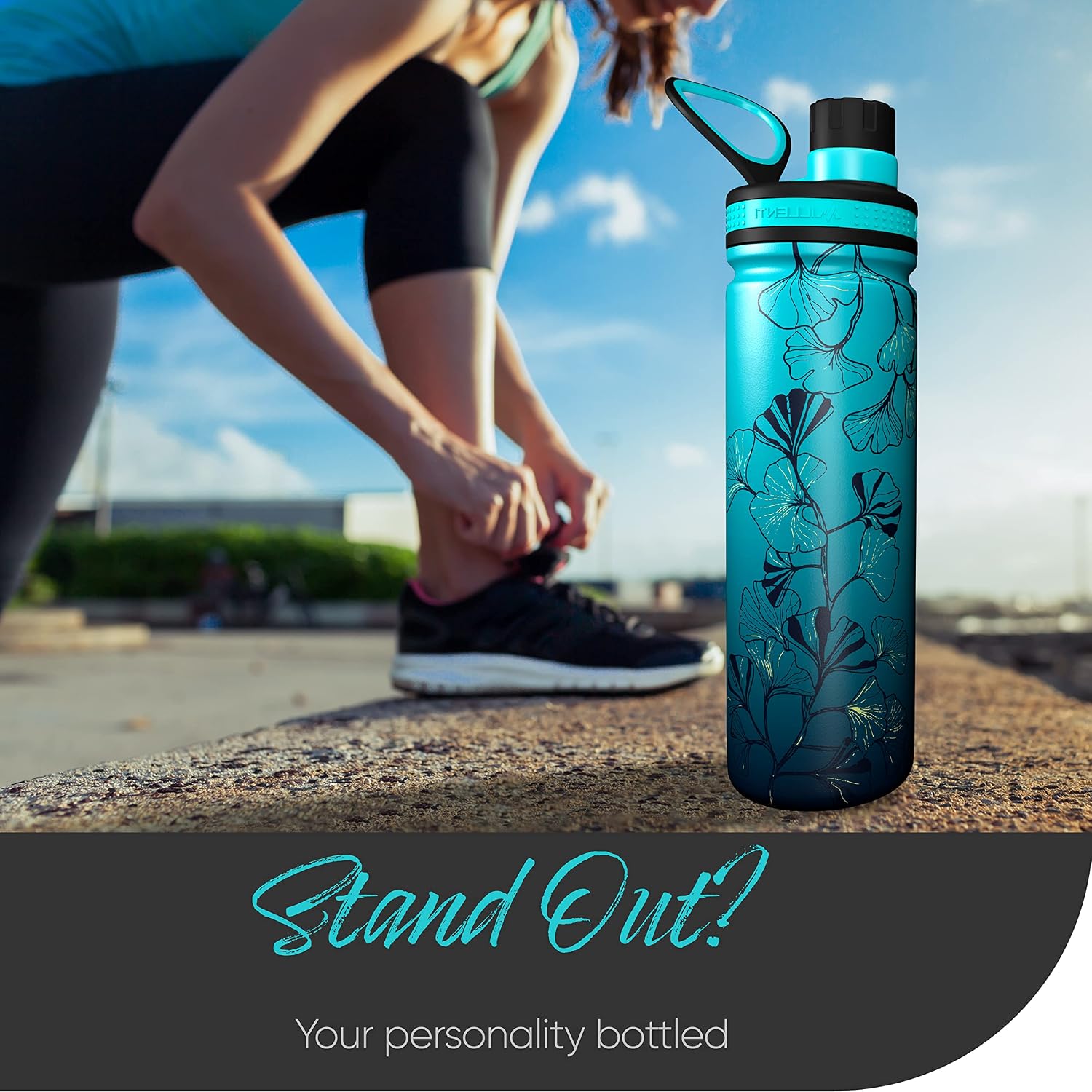 MILLENTI Sports Water Bottle Chug-Cap - 26oz Vacuum Insulated, Stainless Steel, Double Walled, Flask Bottles, Ginkgo Teal, WB0326TL