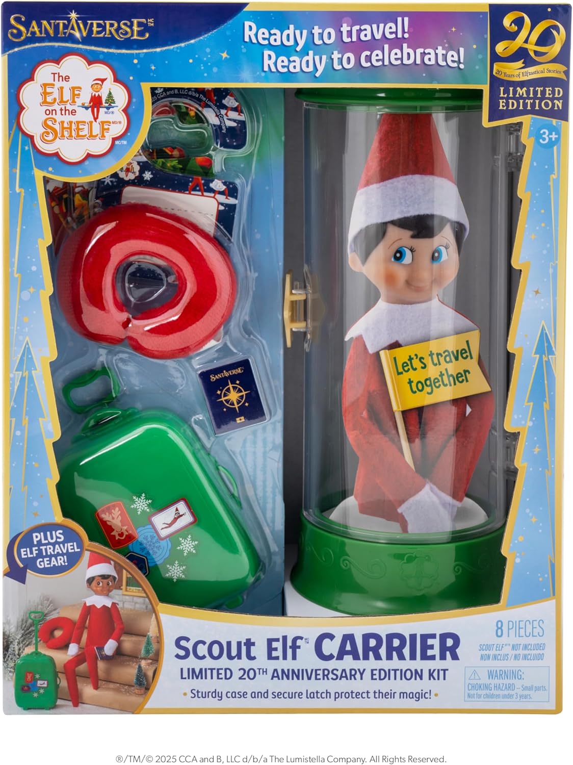 The Elf on the Shelf Scout Elf Carrier Limited 20th Anniversary Edition Kit - Commemorative See-Thru Scout Carrier and Accessories - Scout Elf Not Included