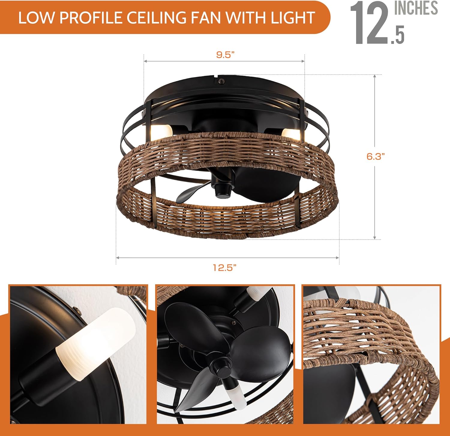 Diagram showing the dimensions of the Parrot Uncle F8259 ceiling fan