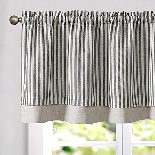 jinchan Linen Striped Valance for Windows 18 Inch Blackout Drapes for Small Window Farmhouse Double Layer Valance for Living Room Kitchen RV Rod Pocket 1 Panel Charocoal Grey on Linen