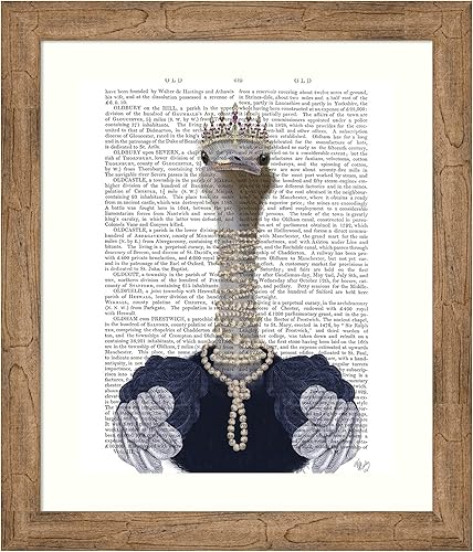 Amanti Art Framed Wall Art Print 28x24 Ostrich and Pearls by Fab Funky, Animals Wall Art, Vintage Decor, Medium Poster Painting Artwork for Living